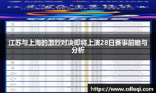 江苏与上海的激烈对决即将上演28日赛事前瞻与分析